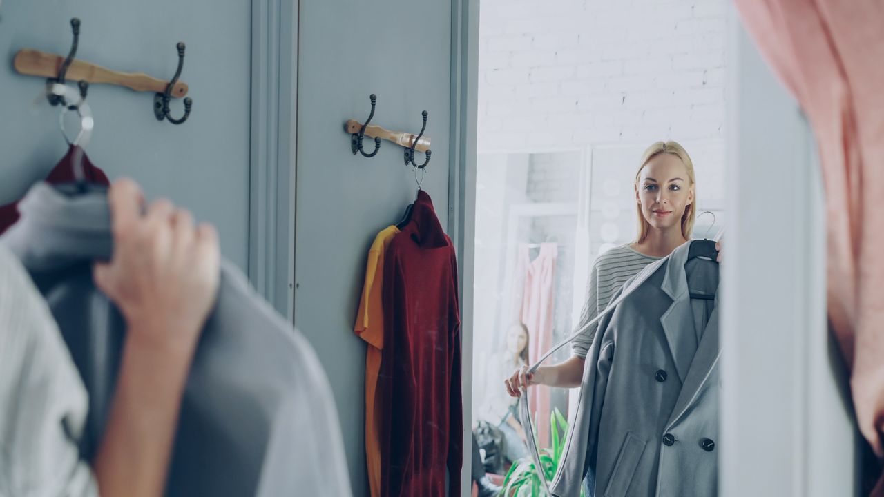 looking at mirror